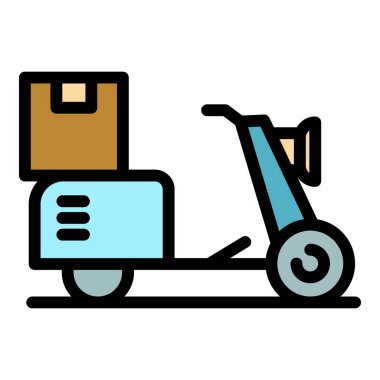 Kurye scooter dağıtım simgesi renk ana hatları vektörü