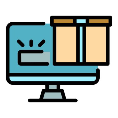 Çevrimiçi parsel dağıtım simgesi renk ana hatları vektörü