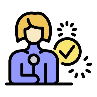 Kız TV sunucusu simgesi renk ana hatları vektörü