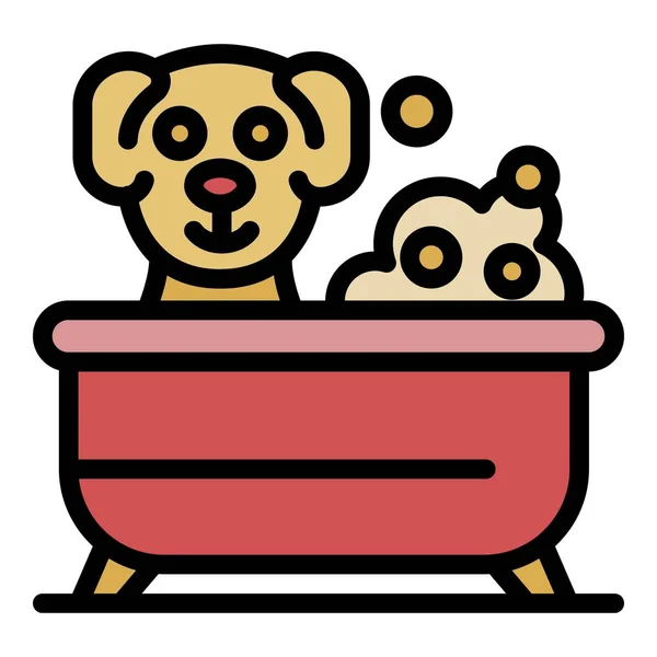 Groomer perro en la bañera icono color contorno vector — Archivo Imágenes Vectoriales