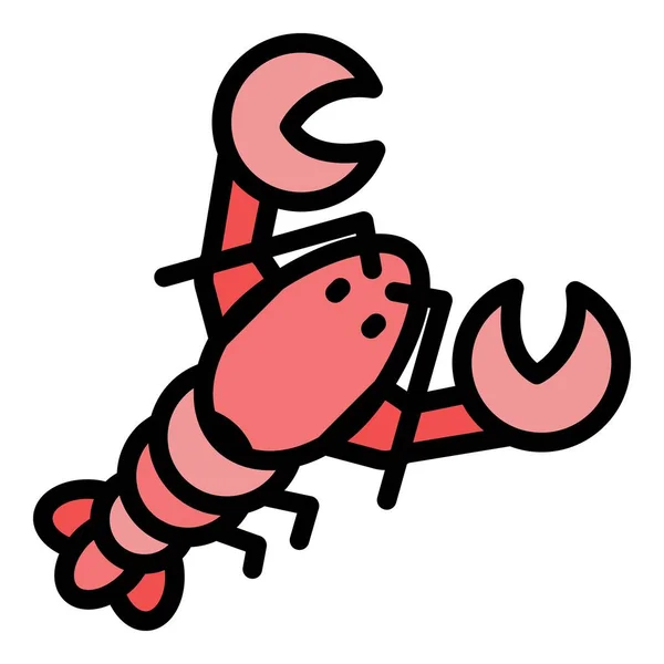 Ikon lobster laut warna vektor garis luar - Stok Vektor