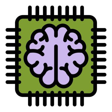 Beyin iletişim işlemcisi simgesi renk ana hatları vektörü
