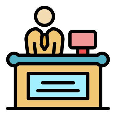 Vergi müfettişi iş yeri simgesi renk ana hatları vektörü