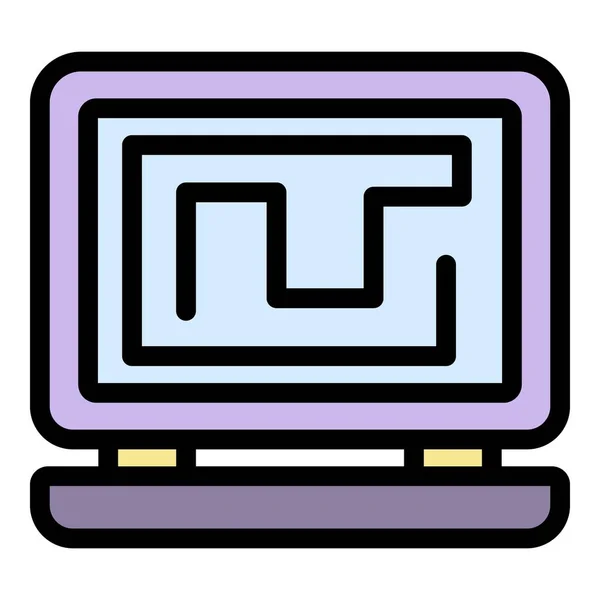 Büro-Ingenieur Laptop-Symbol Farbe Umrissvektor — Stockvektor