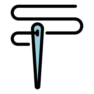 Kumaş iğne simgesi renk ana hatları vektörü