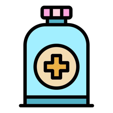 Antiseptik şişe simgesi renk ana hatları vektörü