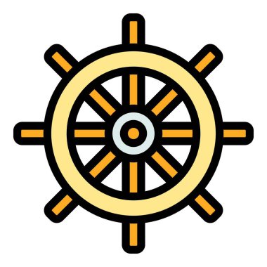 Deniz gemisi tekeri simgesi renk ana hatları vektörü