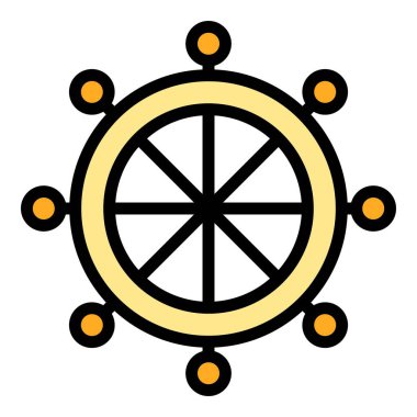 Yelkenli gemi tekeri simgesi renk ana hatları vektörü