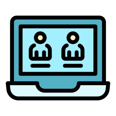 Laptop kişisel bilgi simgesi renk ana hatları vektörü