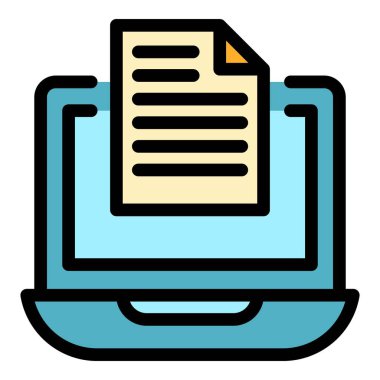 Laptop güvenli veri simgesi renk ana hatları vektörü