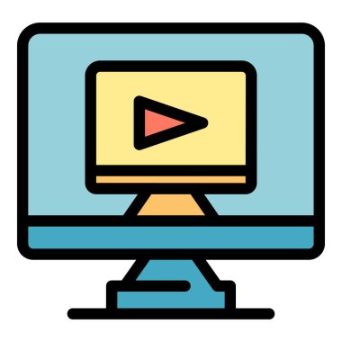 Pc video uzaktan erişim simgesi renk dış hat vektörü