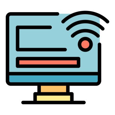 Ofis bilgisayarı uzaktan erişim simgesi renk ana hatları vektörü