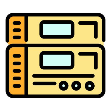 Çift otobüs bileti simgesi renk ana hatları vektörü