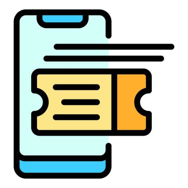 Smartphone bus bileti simgesi renk ana hatları vektörü