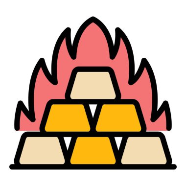 Metalürji altın çubuğu ateş simgesi renk ana hatları vektörü