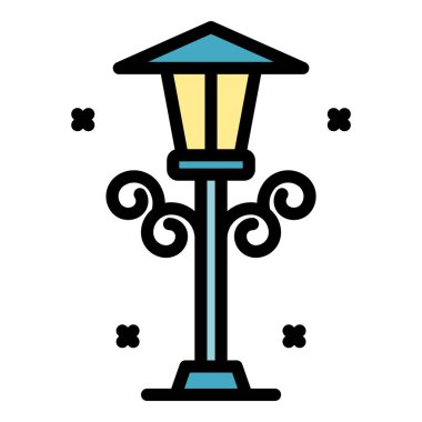 Sokak ışığı sütun simgesi renk ana hatları vektörü