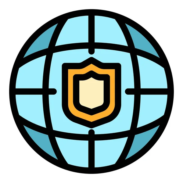 Wereldwijde beveiligde persoonlijke informatie pictogram kleur omtrek vector — Stockvector