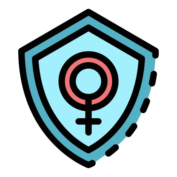 Mujer escudo de empoderamiento icono color contorno vector — Vector de stock