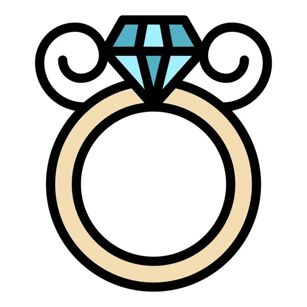 Metalurgie diamantový prsten ikona barva obrysu vektor — Stockový vektor