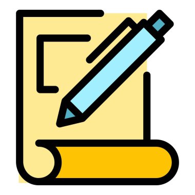 Kağıt ve kalem simgesi renk ana hatları vektörü