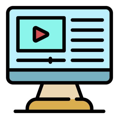 Bir bilgisayar simgesi renk ana hatları vektöründe video oynatılıyor