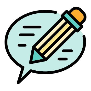 Sohbet balonu ve kalem simgesi renk ana hatları vektörü