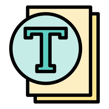 Kağıt ve harf t simgesi renk ana hatları vektörü