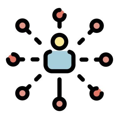 Pazarlamacı adam simgesi renk ana hatları vektörü