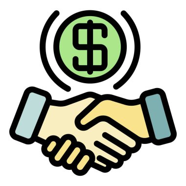 Dolar işareti el sıkışma simgesi renk ana hatları vektörü