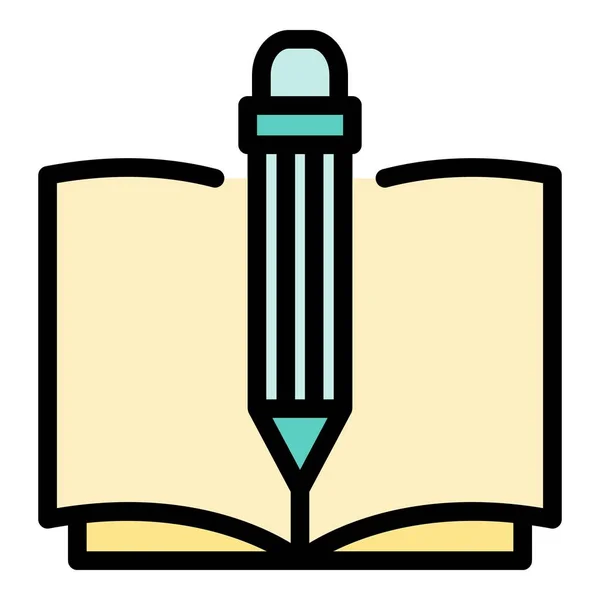 鉛筆とノートブックのアイコンカラーアウトラインベクトル — ストックベクタ