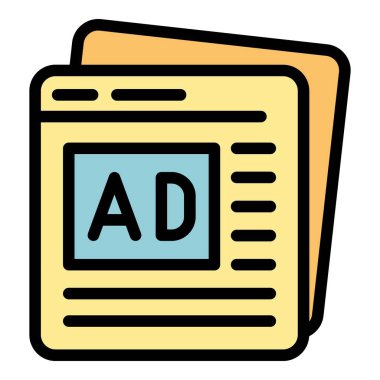 Reklam sayfaları simge renk ana hatları vektörü