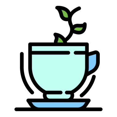 Bitkisel çay ikonu renk ana hatları vektörü