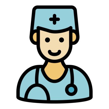 Kardiyolog simgesi renk ana hatları vektörü