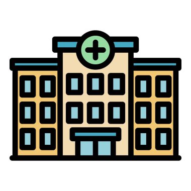 Hastane binası simgesi rengi ana hatları vektörü