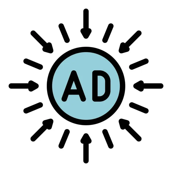 Annonsera i en cirkel och pilar ikon färg kontur vektor — Stock vektor