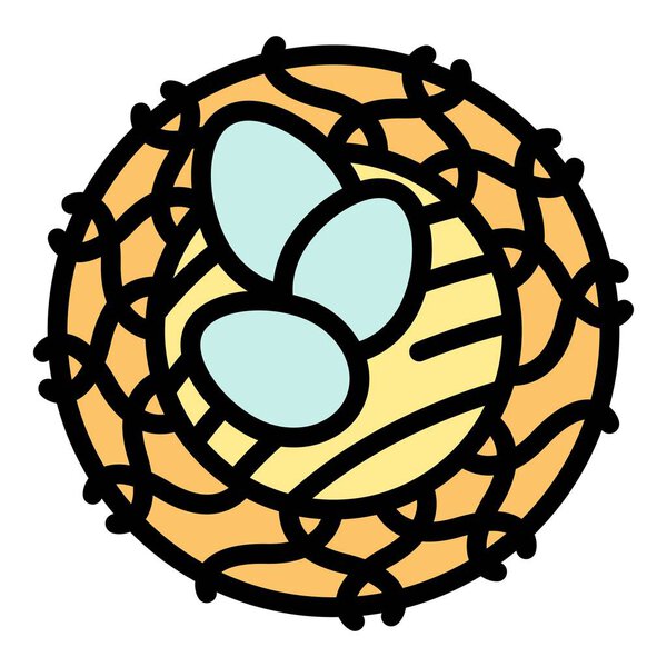 Quail nest eggs icon color outline vector