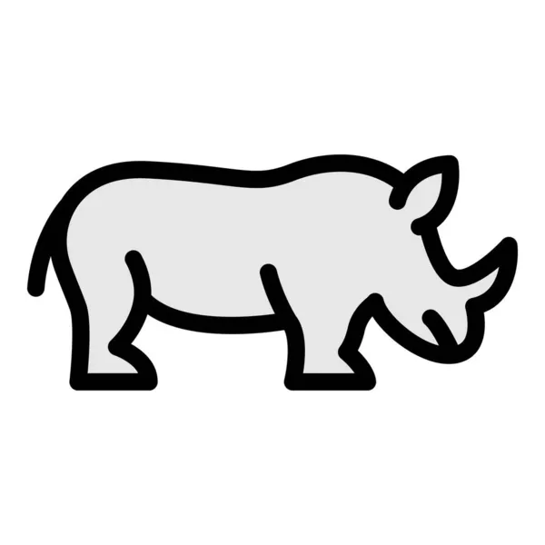 Ícone rinoceronte ameaçado vetor de contorno de cor —  Vetores de Stock