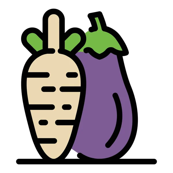 Wortel en aubergine pictogram kleur omtrek vector — Stockvector