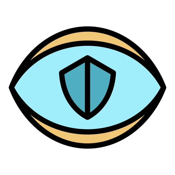 Escudo no ícone do olho vetor de contorno de cor —  Vetores de Stock