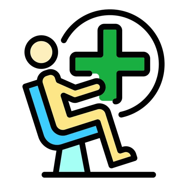 Сидящий мужчина и вектор цвета иконки медицинского креста — стоковый вектор