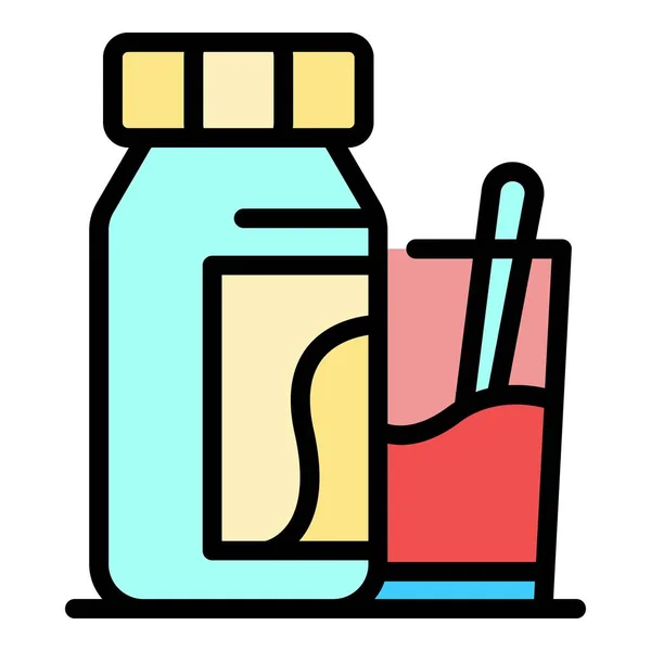 Botella con poción y cristal icono color contorno vector — Archivo Imágenes Vectoriales