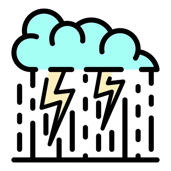Nuvem de tempestade com vetor de contorno de cor de ícone de chuva — Vetor de Stock