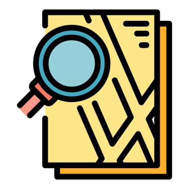 Büyüteç ve harita simgesi renk ana hatları vektörü