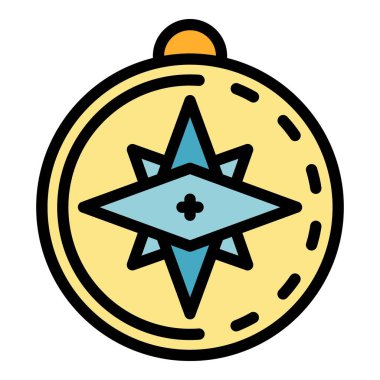 Rüzgar gülü pusula simgesi renk ana hatları vektörü