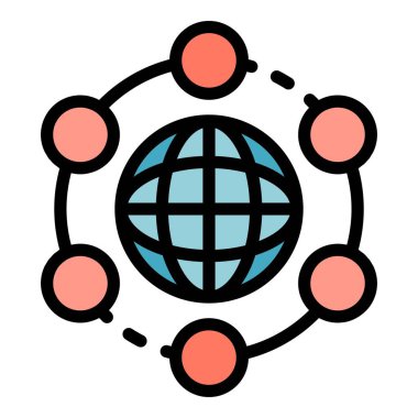 Küre ve GPS simgesi renk ana hatları vektörü