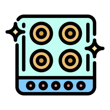 Temiz mutfak sobası simgesi renk ana hatları vektörü