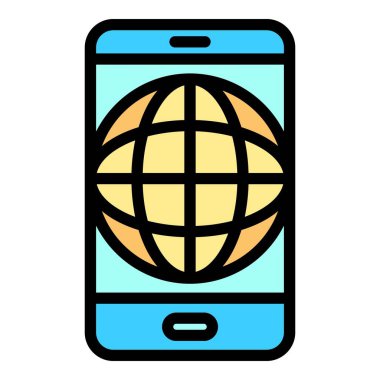 Akıllı telefon simgesi renk ana hatları vektöründe dünya