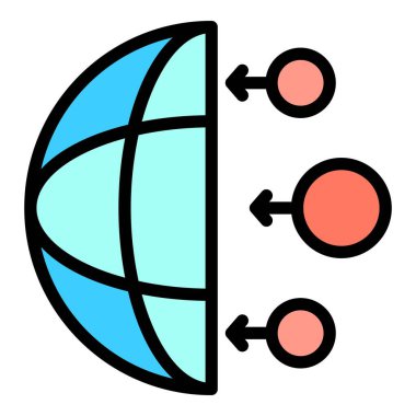 Üç daire noktasında yarım dünya simgesi renk ana hatları vektörü