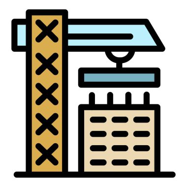 Yapı vinci ve bina simgesi rengi ana hatları vektörü