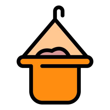 Kış kuş besleme simgesi renk ana hatları vektörü